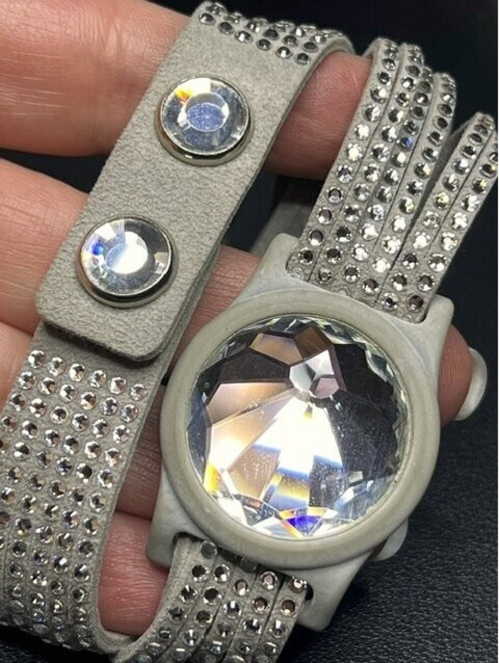 B6955 Swarovski Grey Wrap Bracelet Large Crystal Pavé Multi-Strand 14.5-15.5"